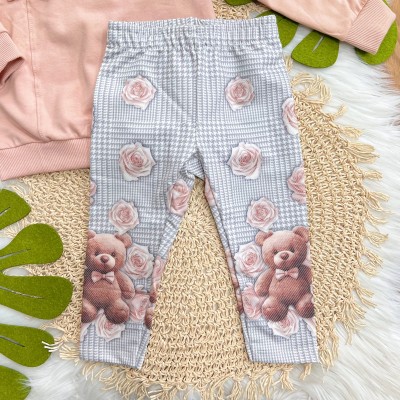 Conj. Blusão de Moletom Dois Laços e Calça Legging Ursinhos - Rose